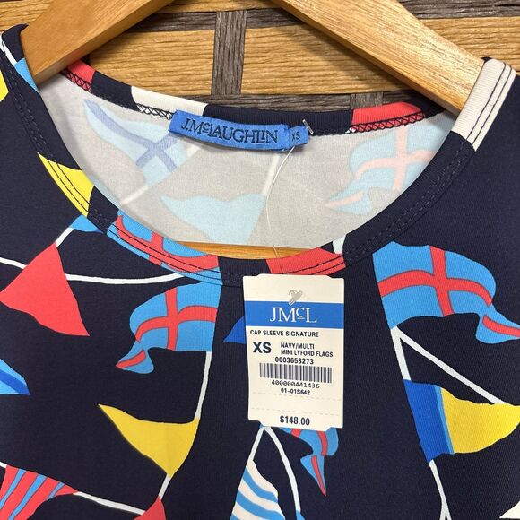J. McLaughlin Blue Flag Print Cap Sleeve Signature Top‎ Size XS - Picture 4 of 6
